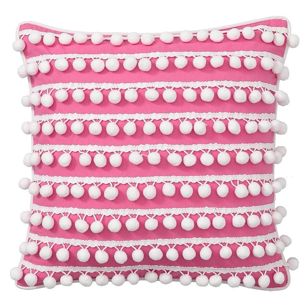 Pom Pom Pillow PB Teen White Hot Pink 15